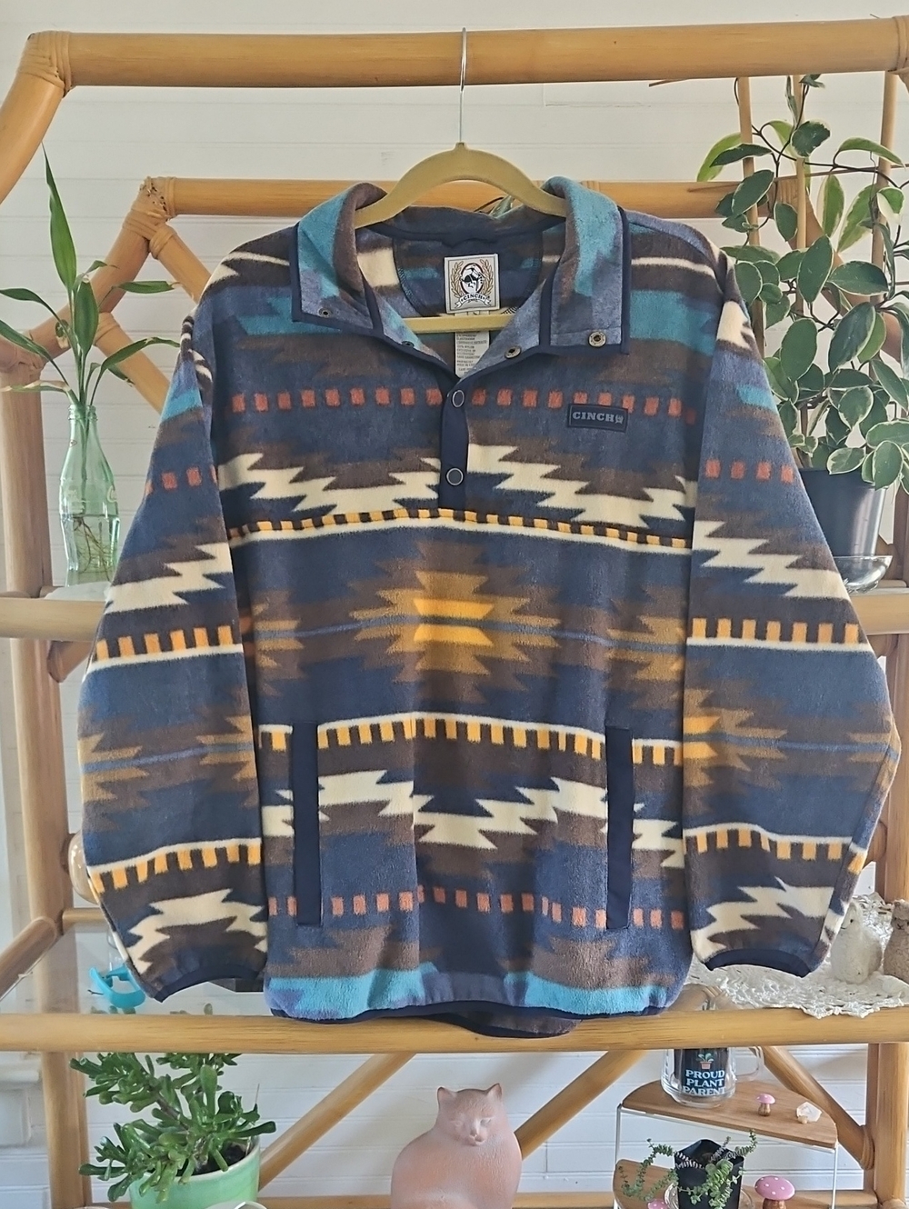 Cinch Men's Aztec-Pattern Pullover Jacket in Blue and Cream